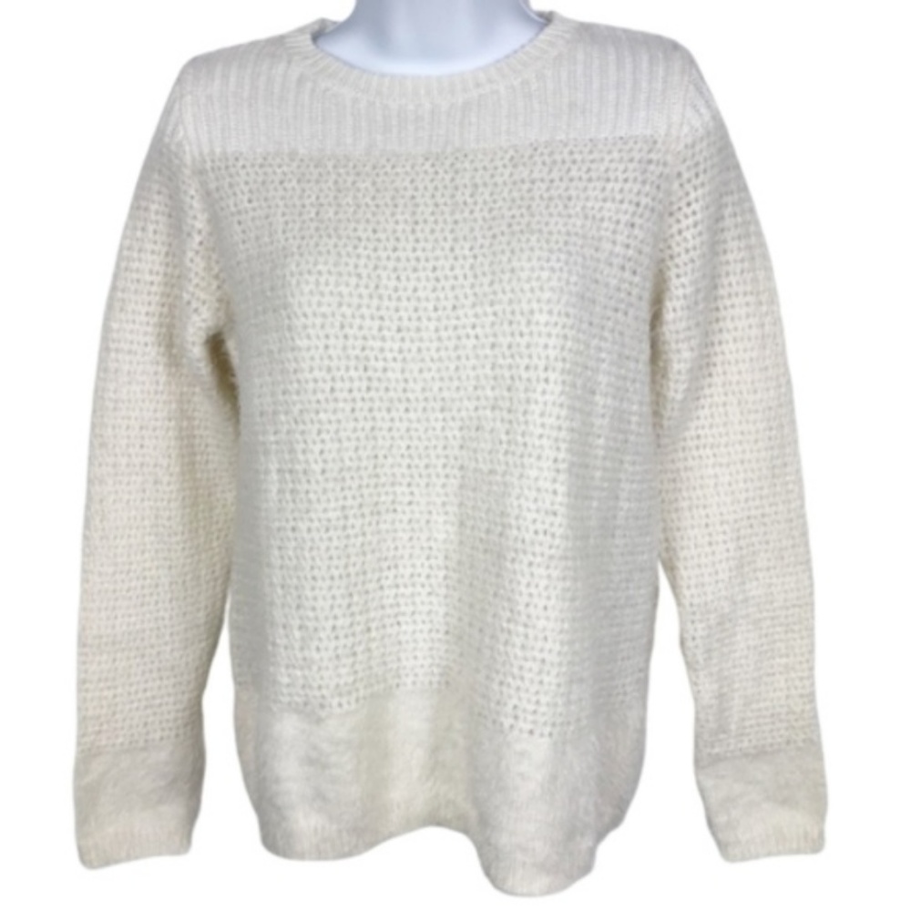 Loft White Soft & Fuzzy Crew Neck Sweater